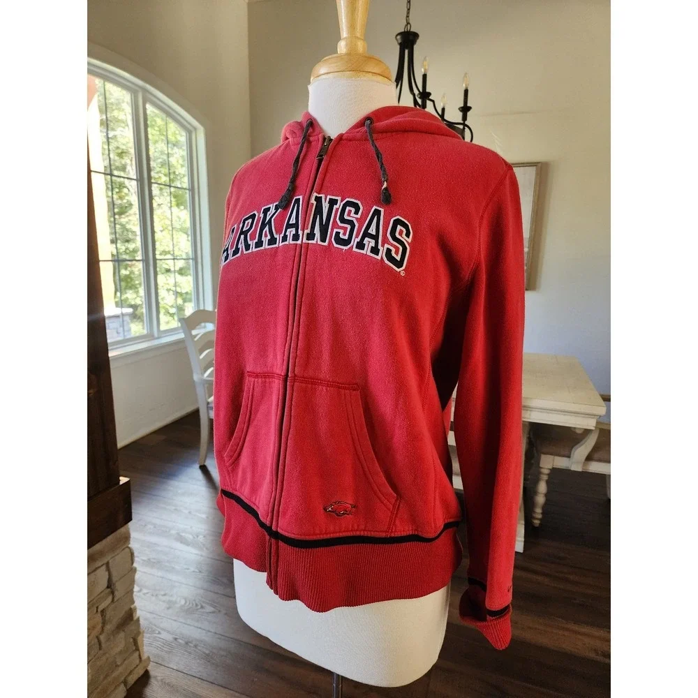Vintage Arkansas Razorbacks Nike Hoodie‎ Full Zip Red College NCAA Sweatshirt